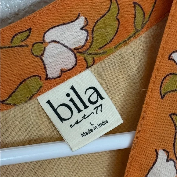 Bila Monaco Dress Mini Yellow Orange Floral Button Front Dress Large - Picture 2 of 6